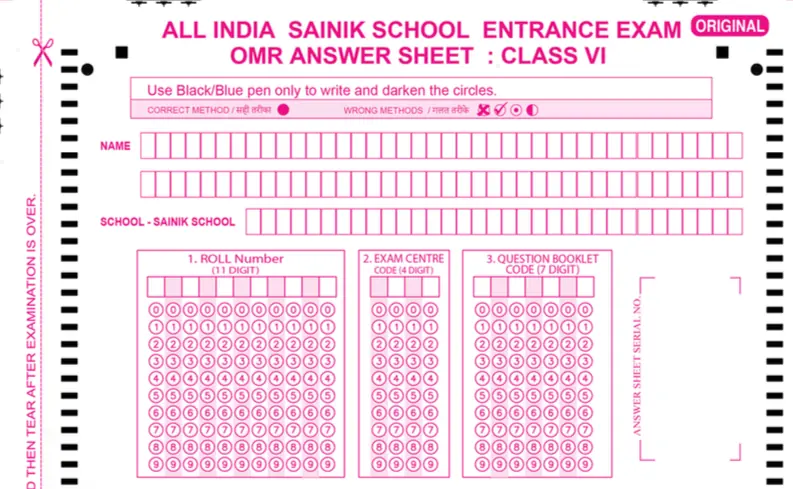 Sainik School OMR Sheet