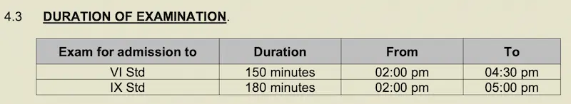Schedule of AISSEE 2026 exam