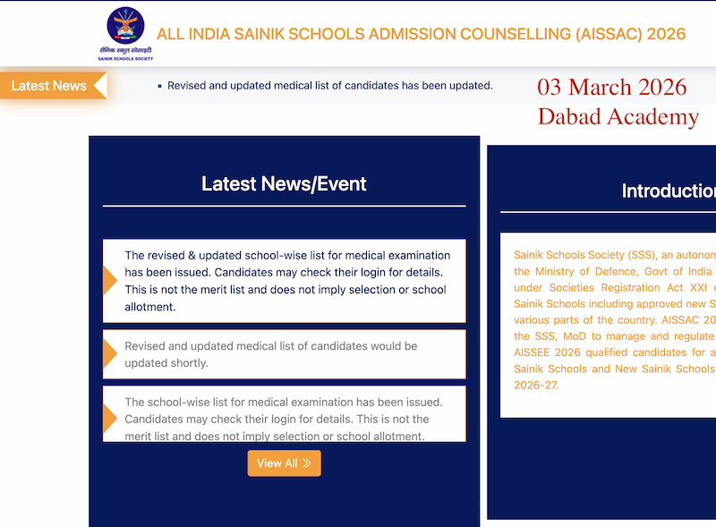 Sainik School Medical list notice